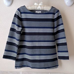 Madewell Striped Boat Neck Top Navy Blue and White 3/4 Length Sleeves Size Small